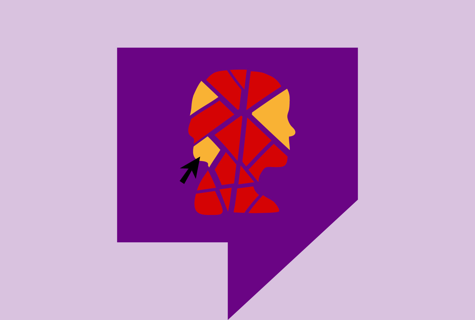 La silhouette di un volto femminile frammentata in tanti pezzi. La freccia di un mouse che se ne sta prendendo un pezzo - Doxing - Immagine vettoriale stilizzata